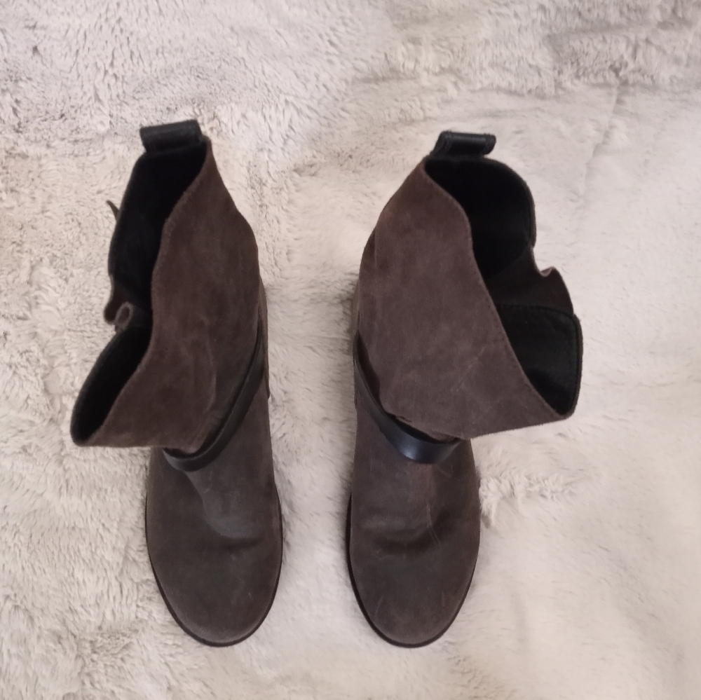 Rag & Bone Y2K Distressed Leather Slouchy Boho Moto Grey Brown Buckled Boot 8 - Picture 7 of 9